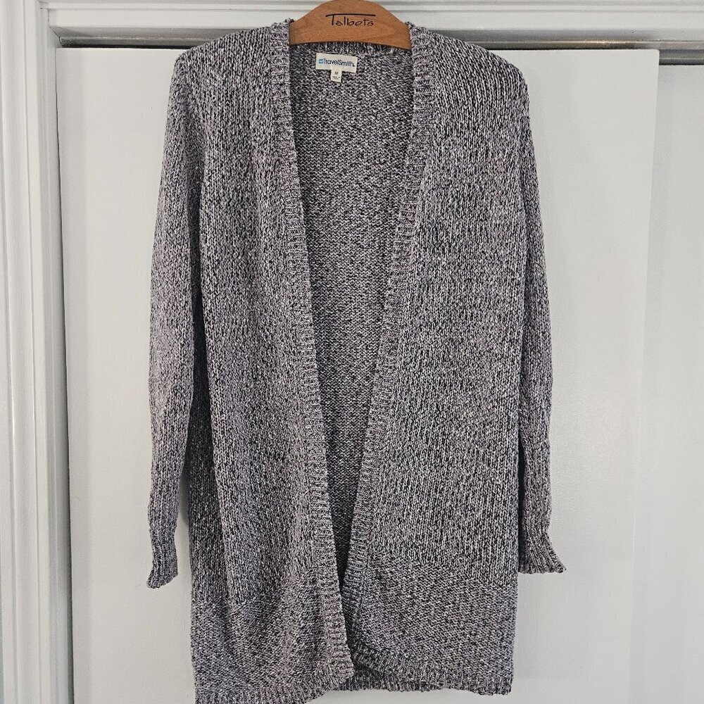 Travel Smith Long Sleeve Layering Purple Black Medium Knit Cardigan - Picture 2 of 11